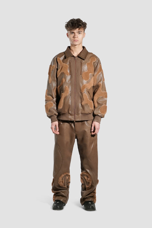 Faux Fur Vegan Leather Camouflage Jacket