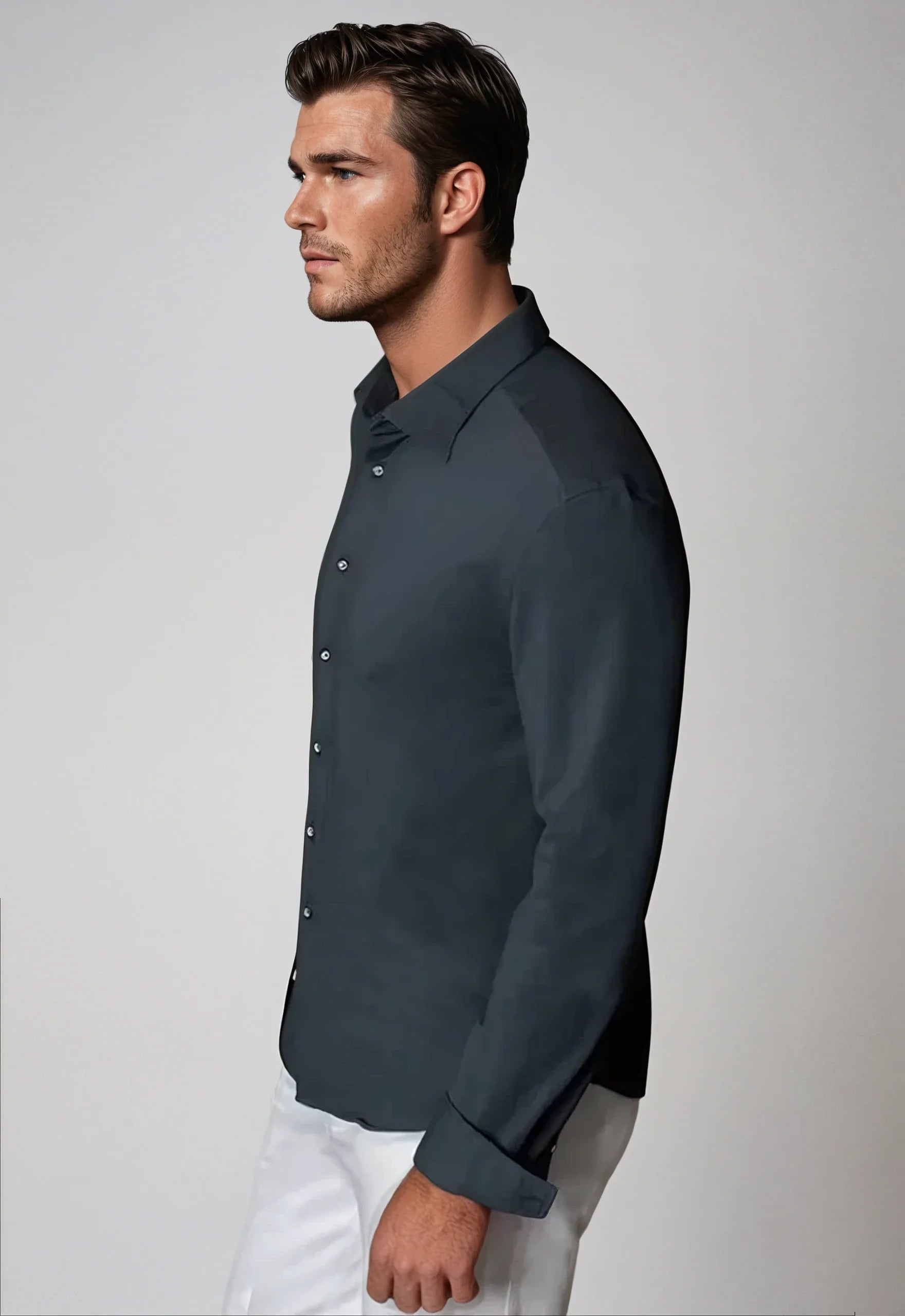 Buki Cinqo 'Single Shot' long sleeve shirt in blue night, button front, casual men's long sleeve shirt with a relaxed fit.