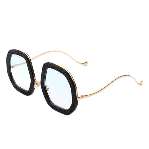 Xanadawn - Women Round Irregular Geometric Glitter Fashion Sunglasses Gray Baobab