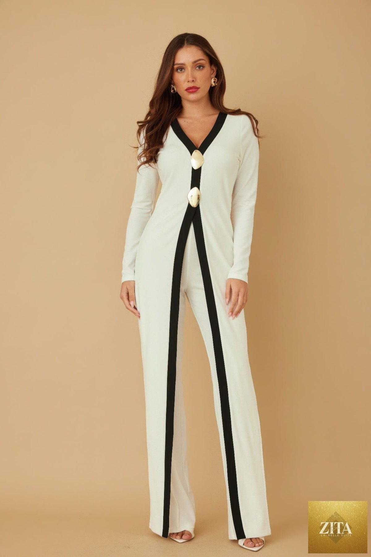 Long mirror stone layered jumpsuit by Tigbul's Variety Fashion Shop, featuring a stylish design with reflective accents.