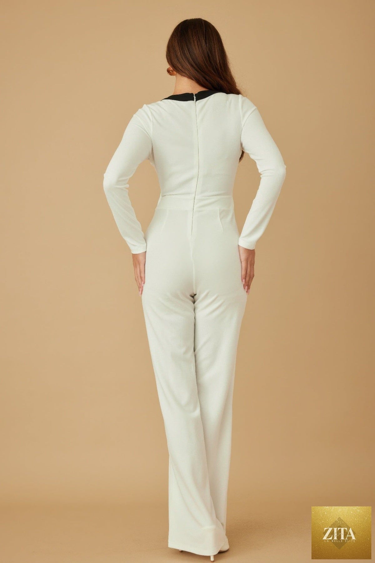 Long layer jumpsuit with mirror stone details in black, featuring a stylish, flowing design from Tigbul's Variety Fashion Shop.