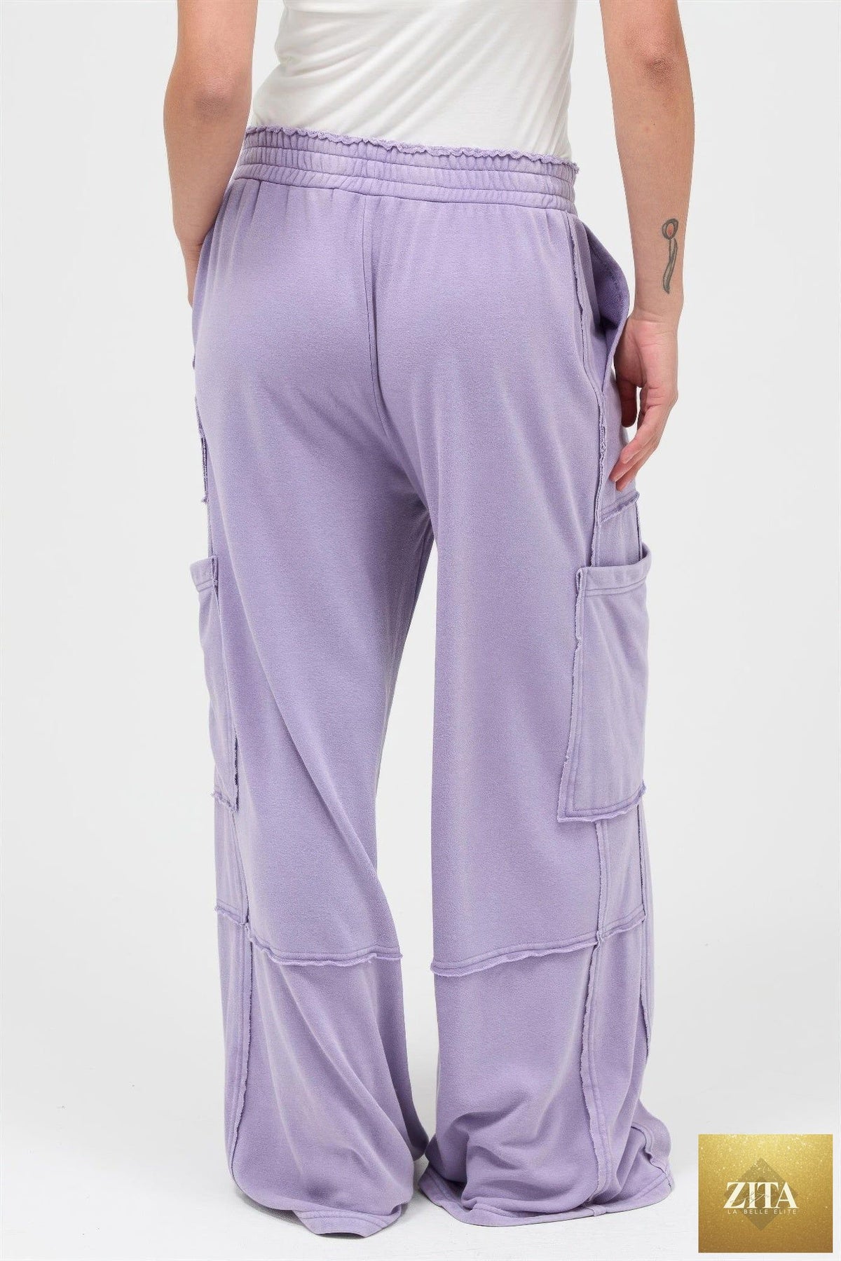 Mineral Wash Wide Leg Cargo Pants in beige with multiple pockets, casual style, by Tigbul's Variety Fashion Shop.