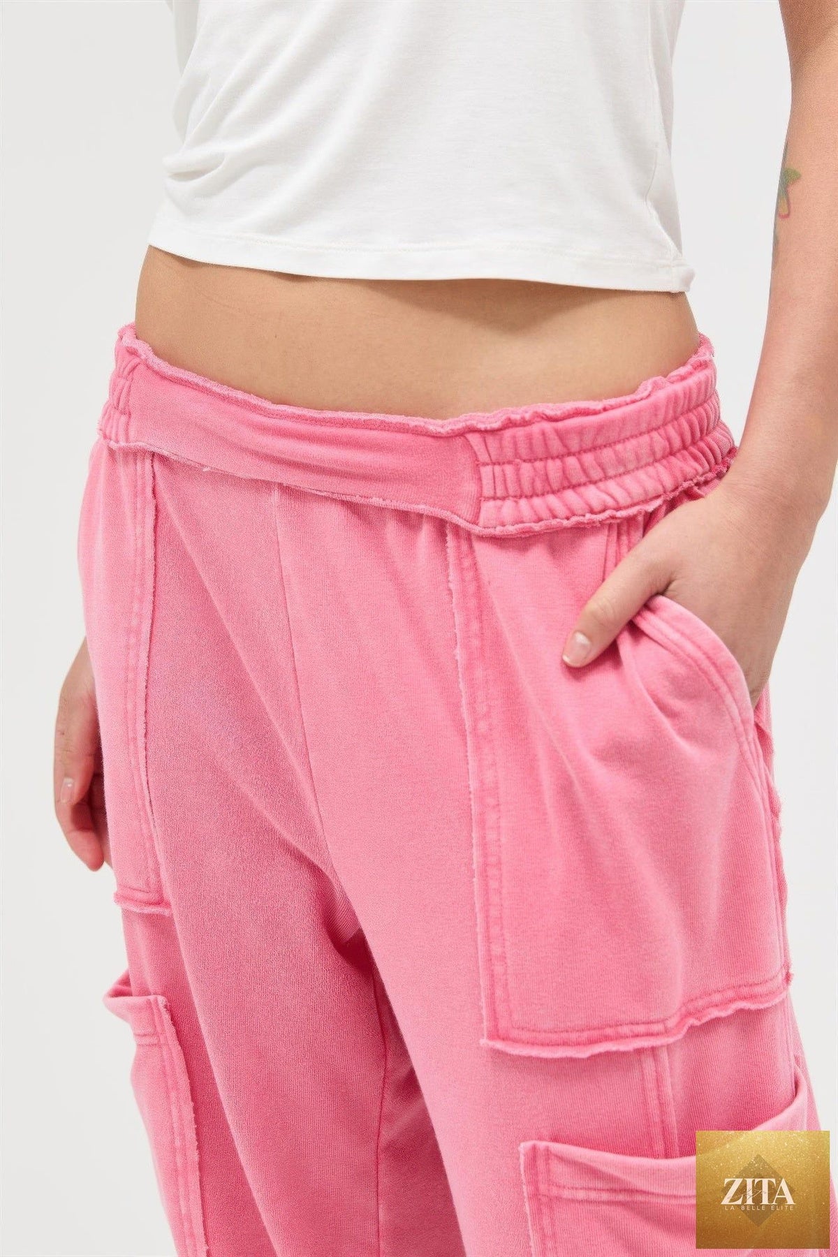 Mineral wash wide leg cargo pants by Tigbul's Variety Fashion Shop, showing relaxed fit and multiple cargo pockets.