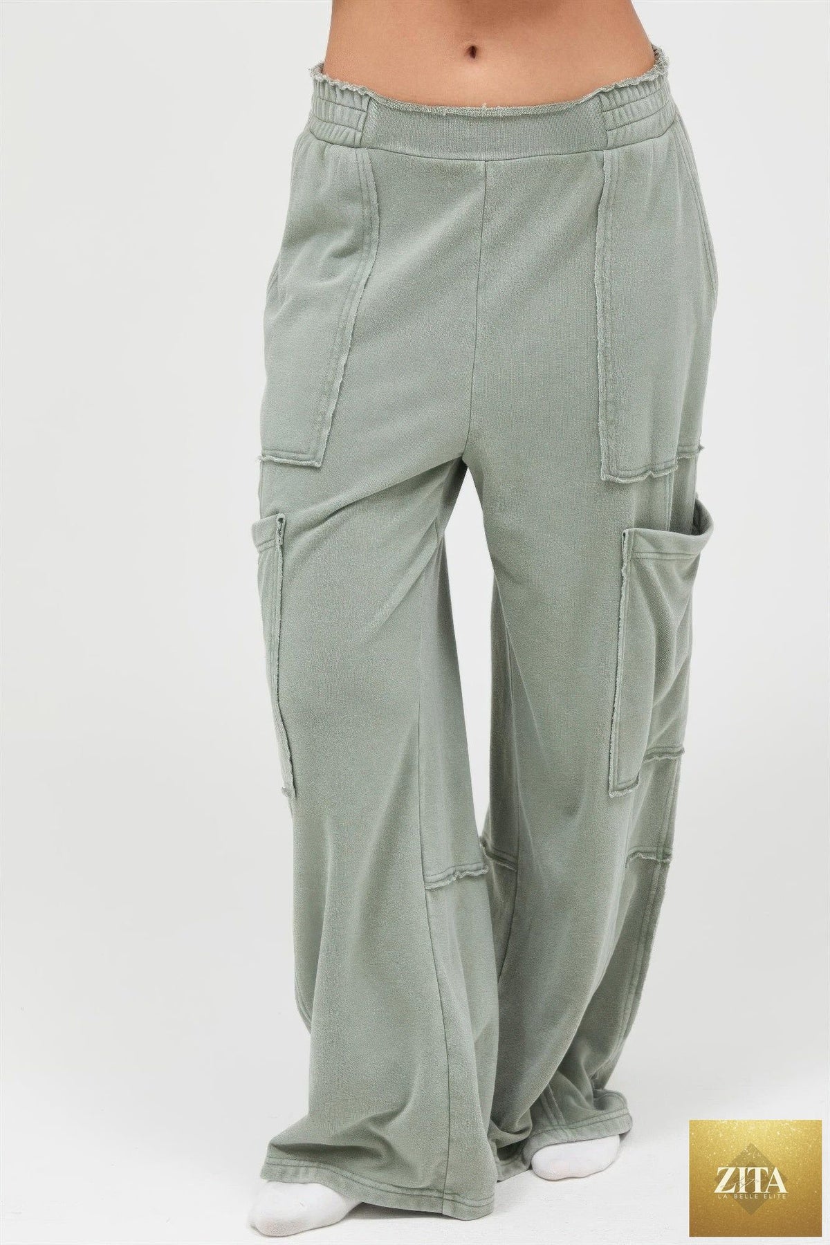 Mineral Wash Wide Leg Cargo Pants from Tigbul's Variety Fashion Shop, featuring relaxed fit and multiple utility pockets.