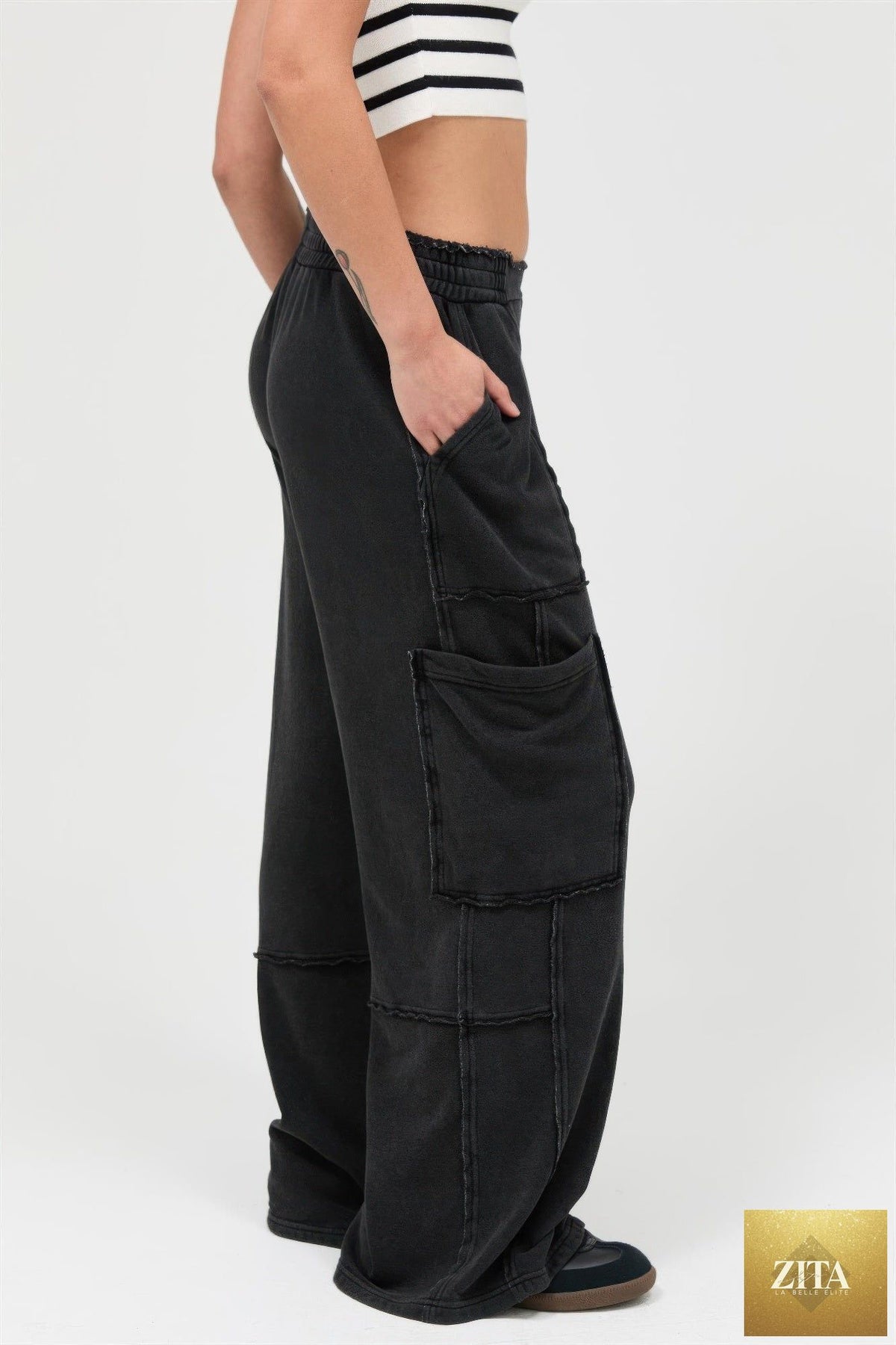 Mineral Wash Wide Leg Cargo Pants from Tigbul's Variety Fashion Shop, featuring a relaxed fit and multiple side pockets.