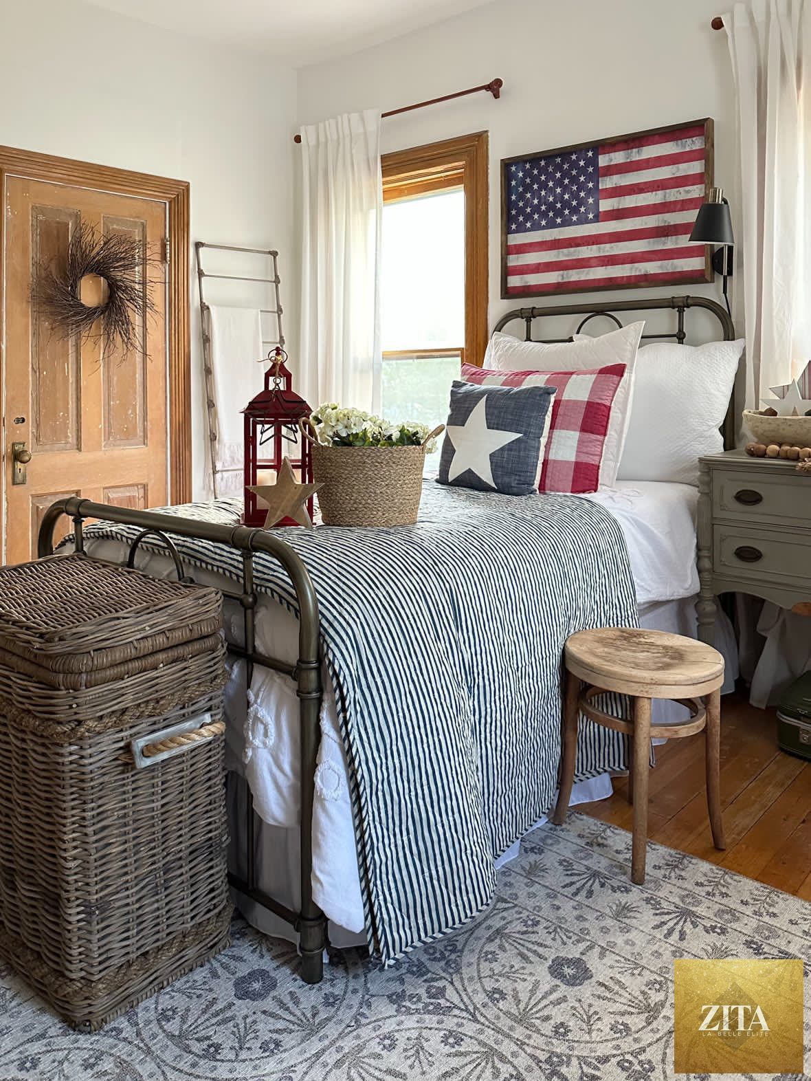 Framed American flag art by Zita La Belle Elite, showcasing a patriotic design in a stylish frame.