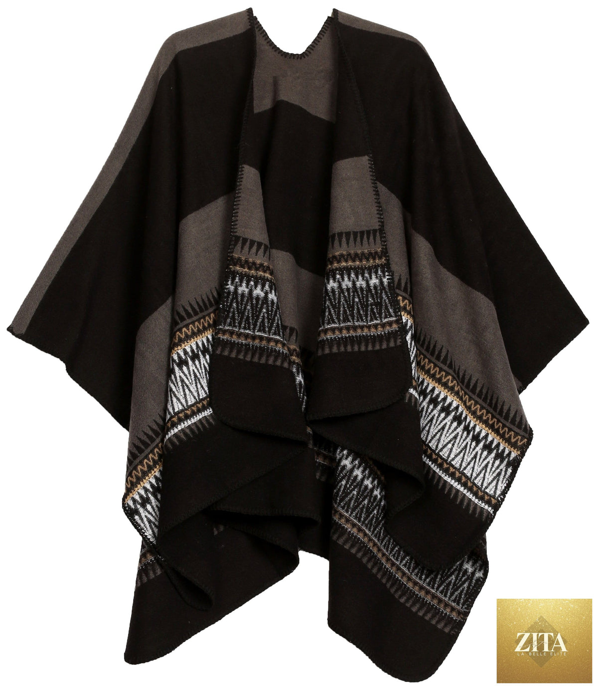 Sakkas Mari Women's Reversible Large Poncho Shawl Wrap Scarf Cape Ruana Blanket