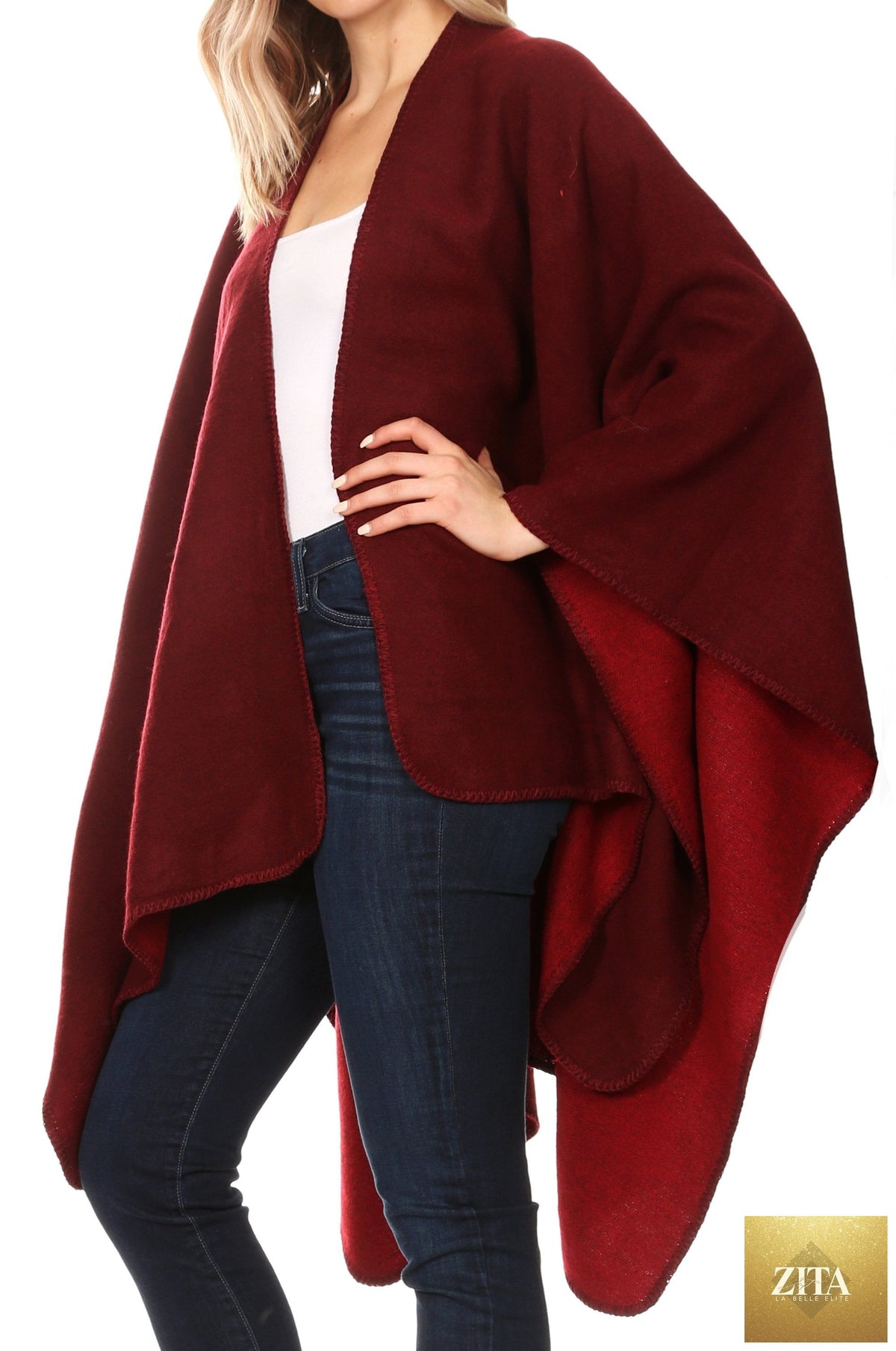 Sakkas Mari Women's Reversible Large Poncho Shawl Wrap Scarf Cape Ruana Blanket