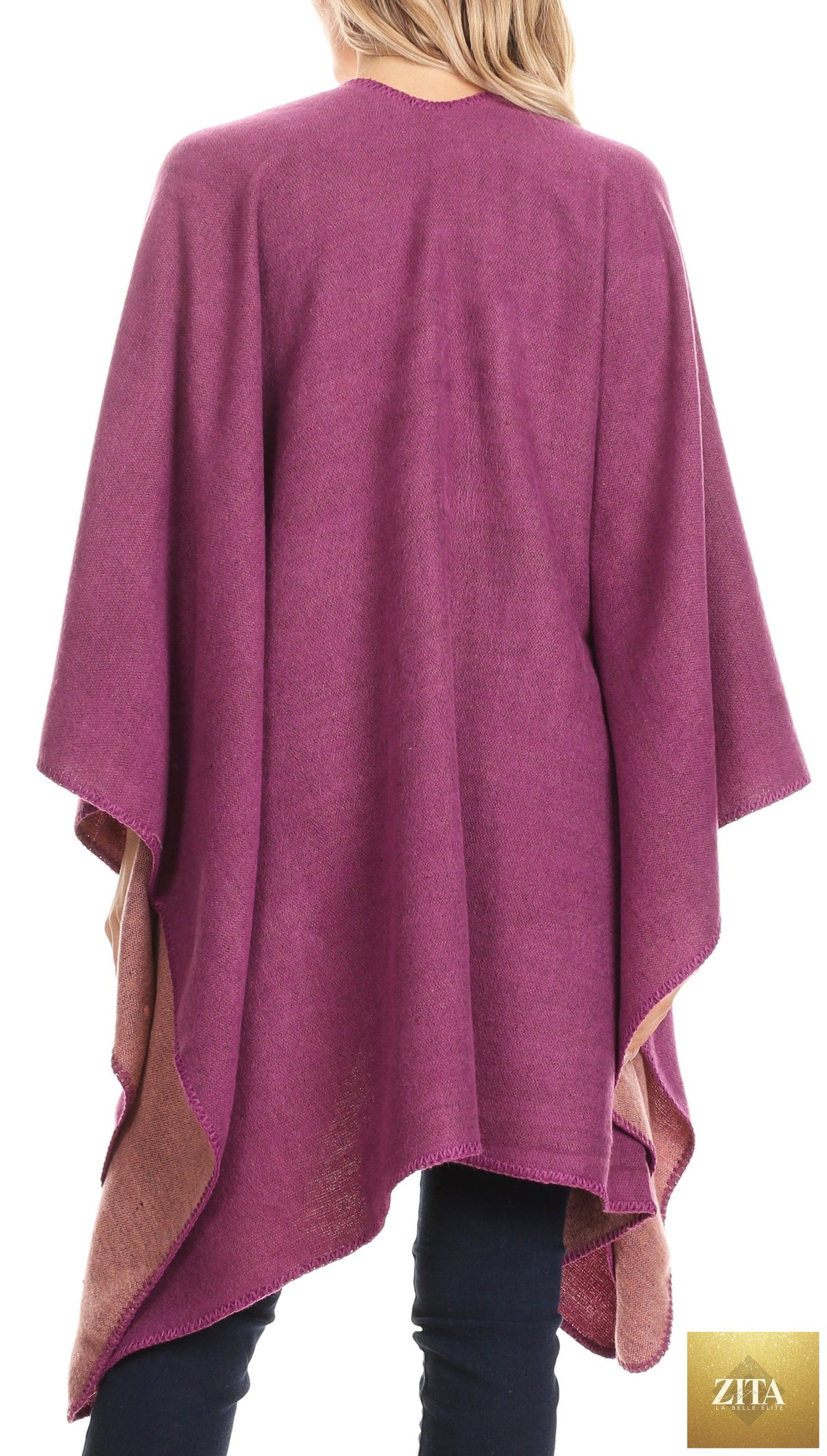Sakkas Mari Women's Reversible Large Poncho Shawl Wrap Scarf Cape Ruana Blanket