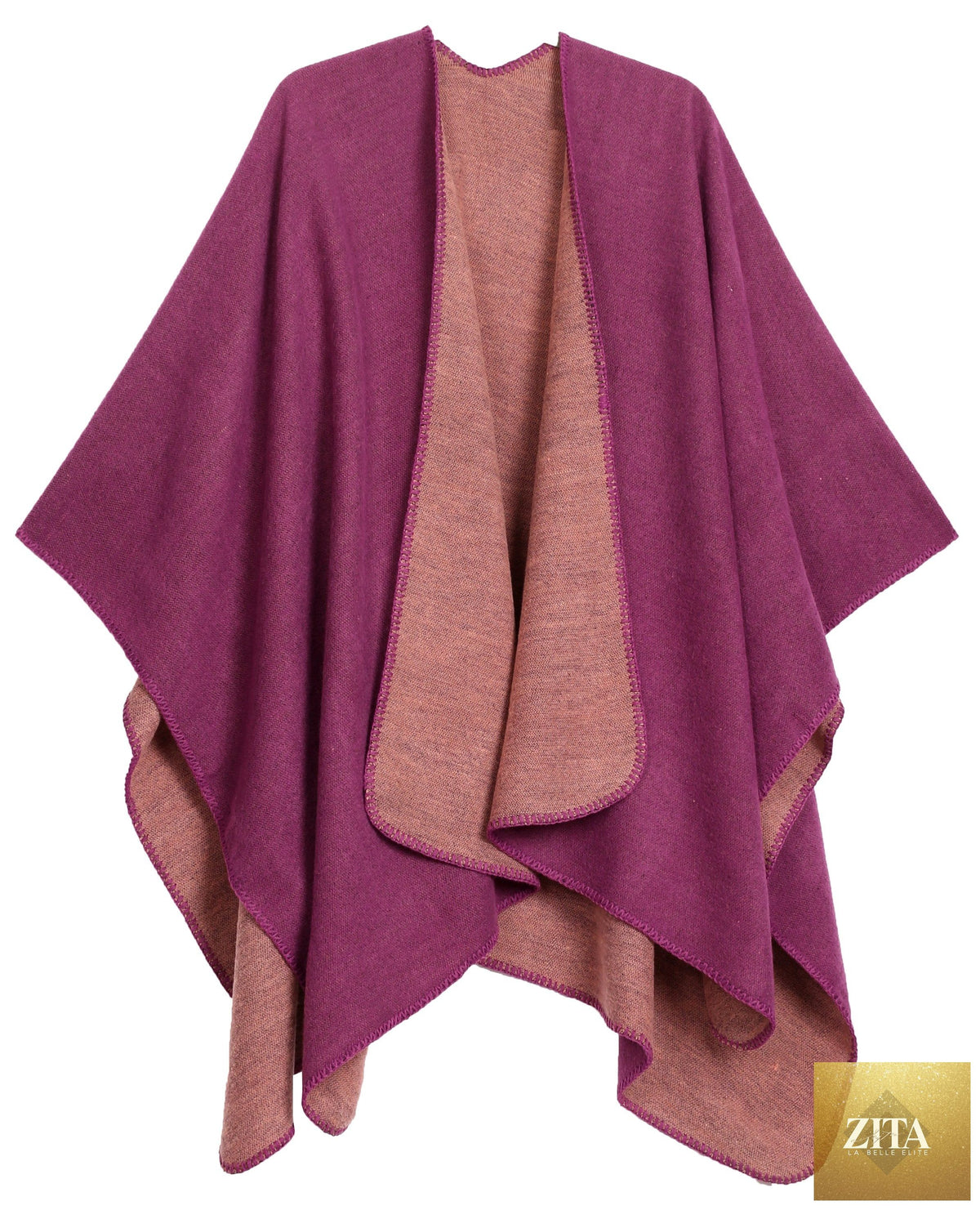 Sakkas Mari Women's Reversible Large Poncho Shawl Wrap Scarf Cape Ruana Blanket