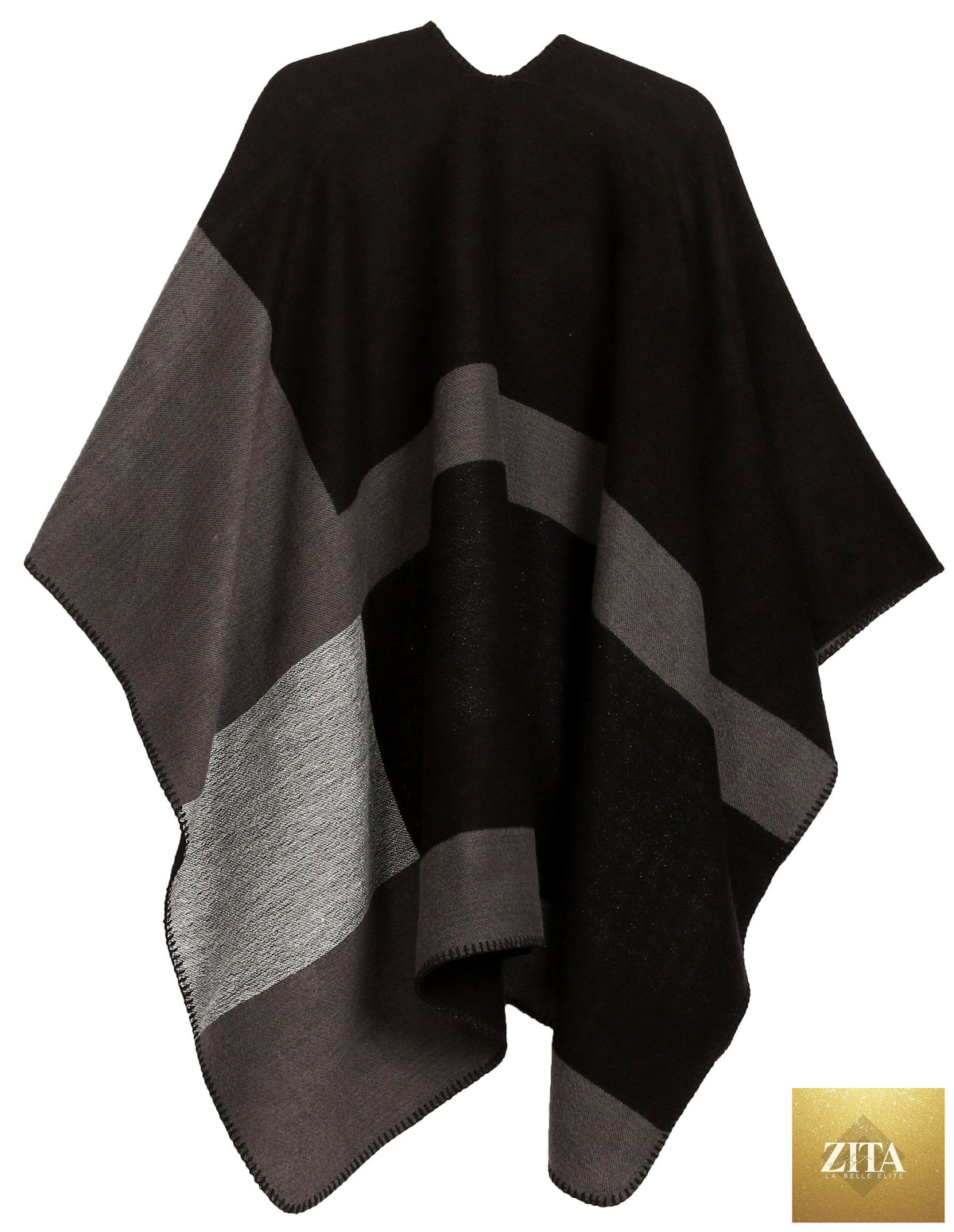 Sakkas Mari Women's Reversible Large Poncho Shawl Wrap Scarf Cape Ruana Blanket