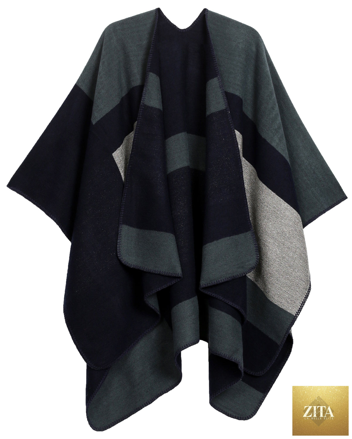 Sakkas Mari Women's Reversible Large Poncho Shawl Wrap Scarf Cape Ruana Blanket