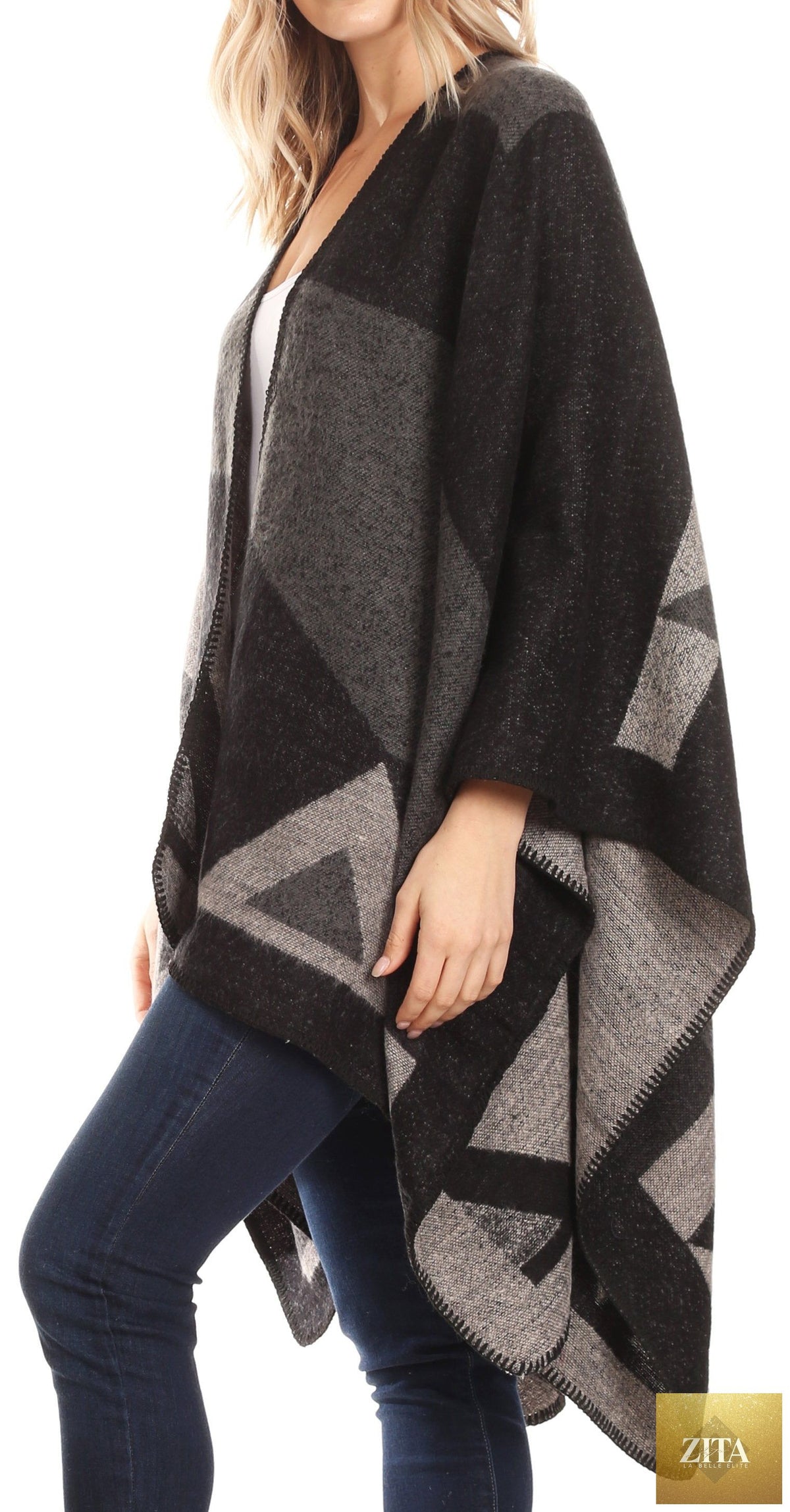 Sakkas Mari Women's Reversible Large Poncho Shawl Wrap Scarf Cape Ruana Blanket