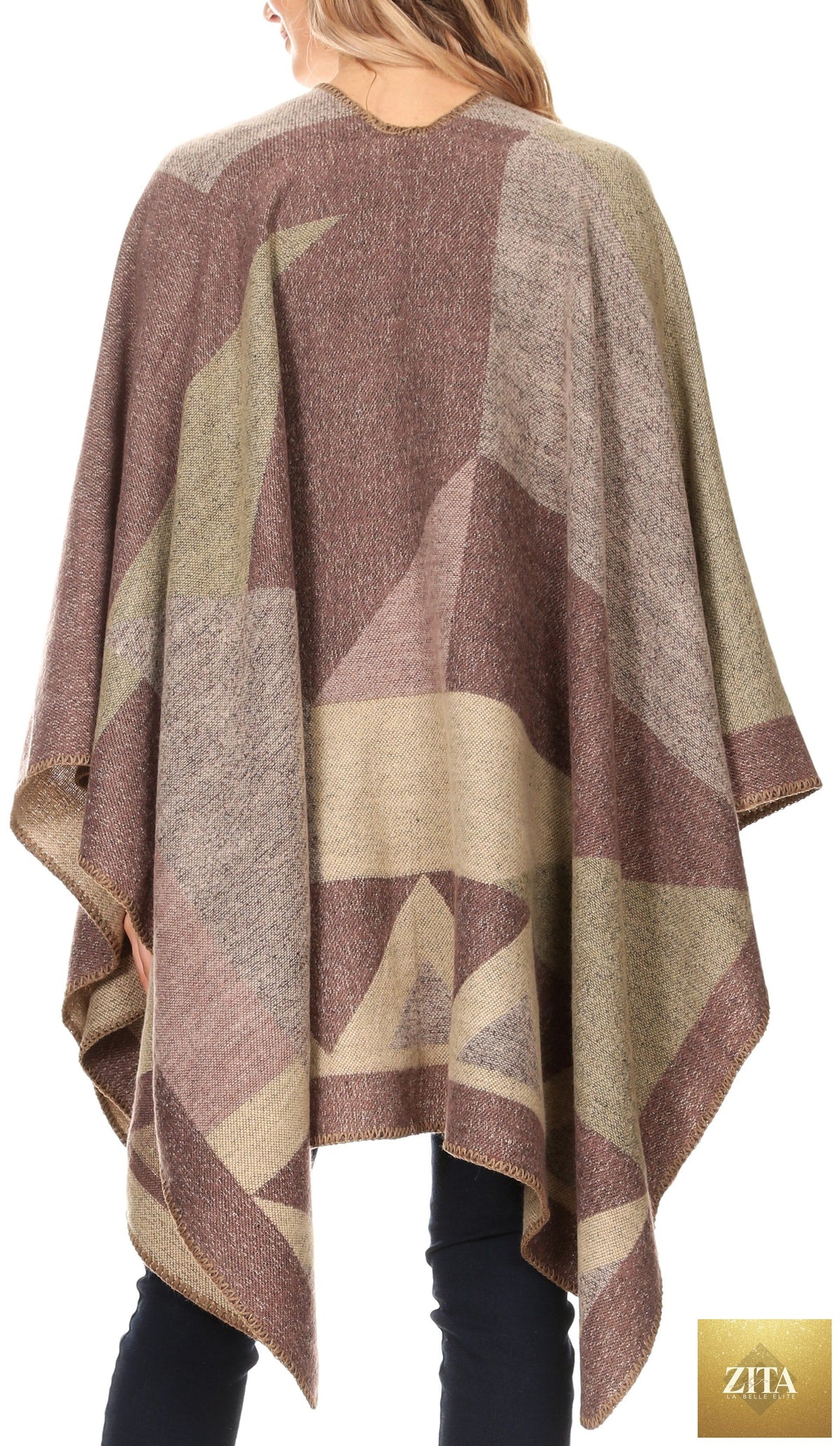Sakkas Mari Women's Reversible Large Poncho Shawl Wrap Scarf Cape Ruana Blanket