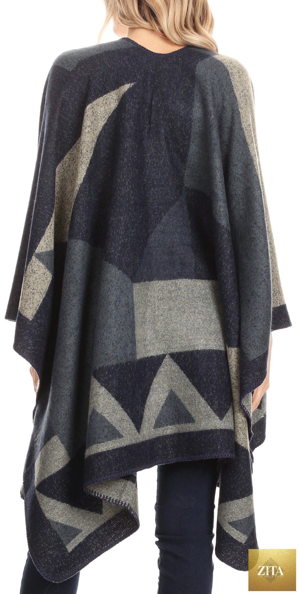 Sakkas Mari Women's Reversible Large Poncho Shawl Wrap Scarf Cape Ruana Blanket