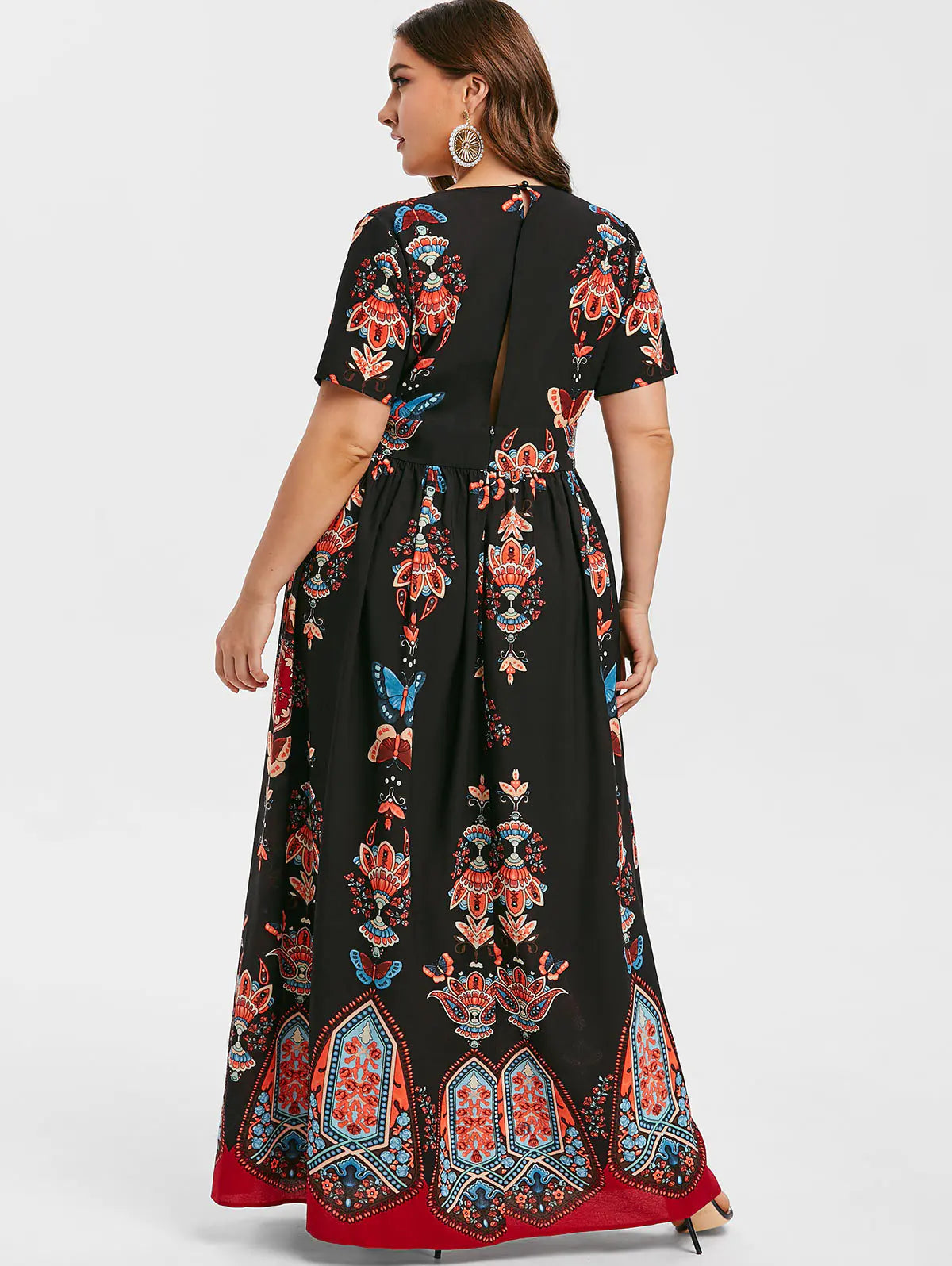 Plus size women's V-neck dress with elegant, stylish design, featuring a comfortable fit and trendy look from Trendy Attic Store01.