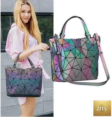 Geometric laser-cut women's handbag and crossbody bag with stylish design, featuring a trendy pattern and adjustable strap.
