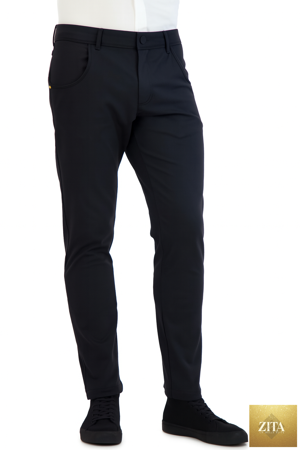 Black LEVINAS® Official Super-Stretch Men's Chinos, casual performance pants with a comfortable fit and modern style.