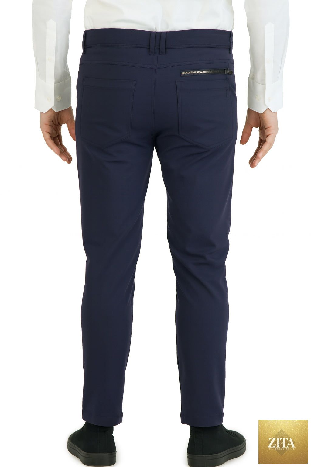 Men's navy Super-Stretch chinos by LEVINAS® Official, casual performance pants with a comfortable fit and modern style.