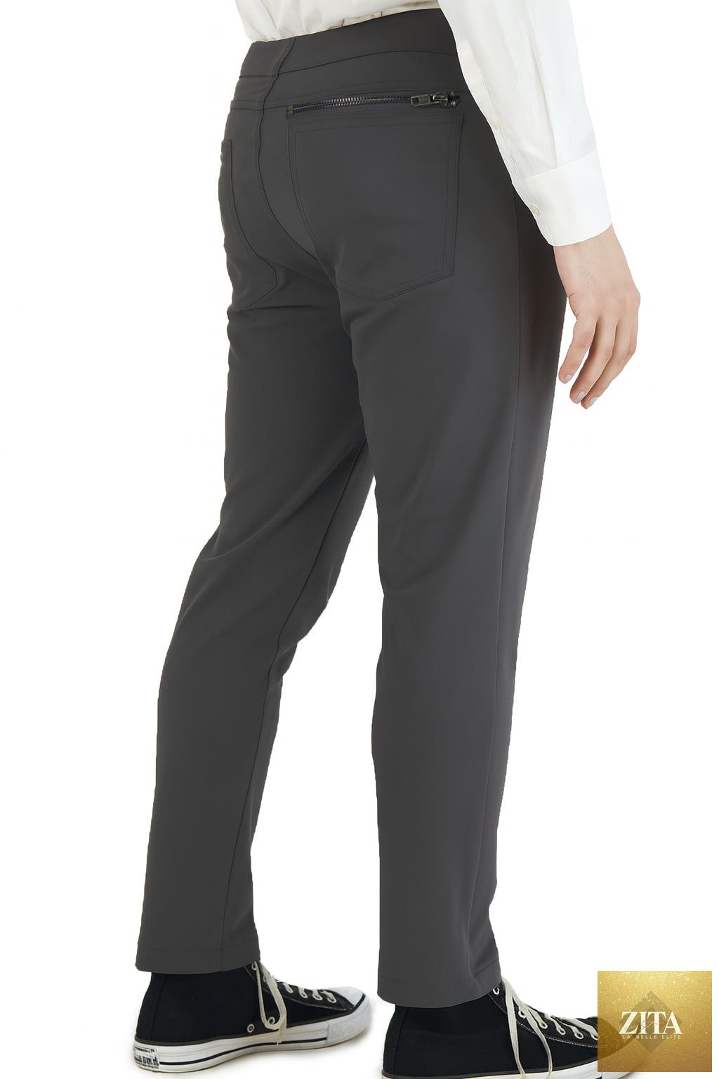 Dark charcoal men's chinos from LEVINAS® Super-Stretch Performance Collection, casual and updated for comfort and style.