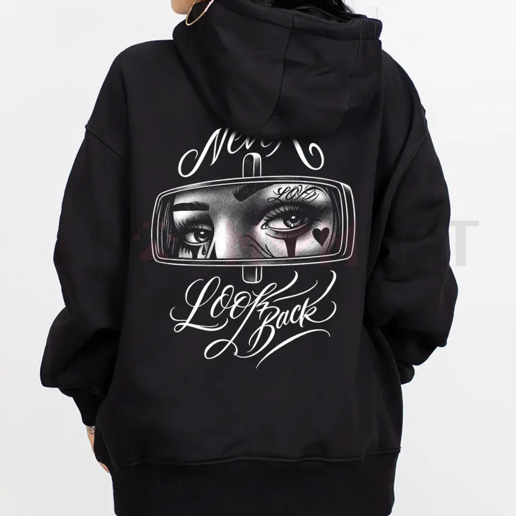 Chicano Art "Never and Look" Hoodie – Men's Cotton Lowrider Streetwear Pullover