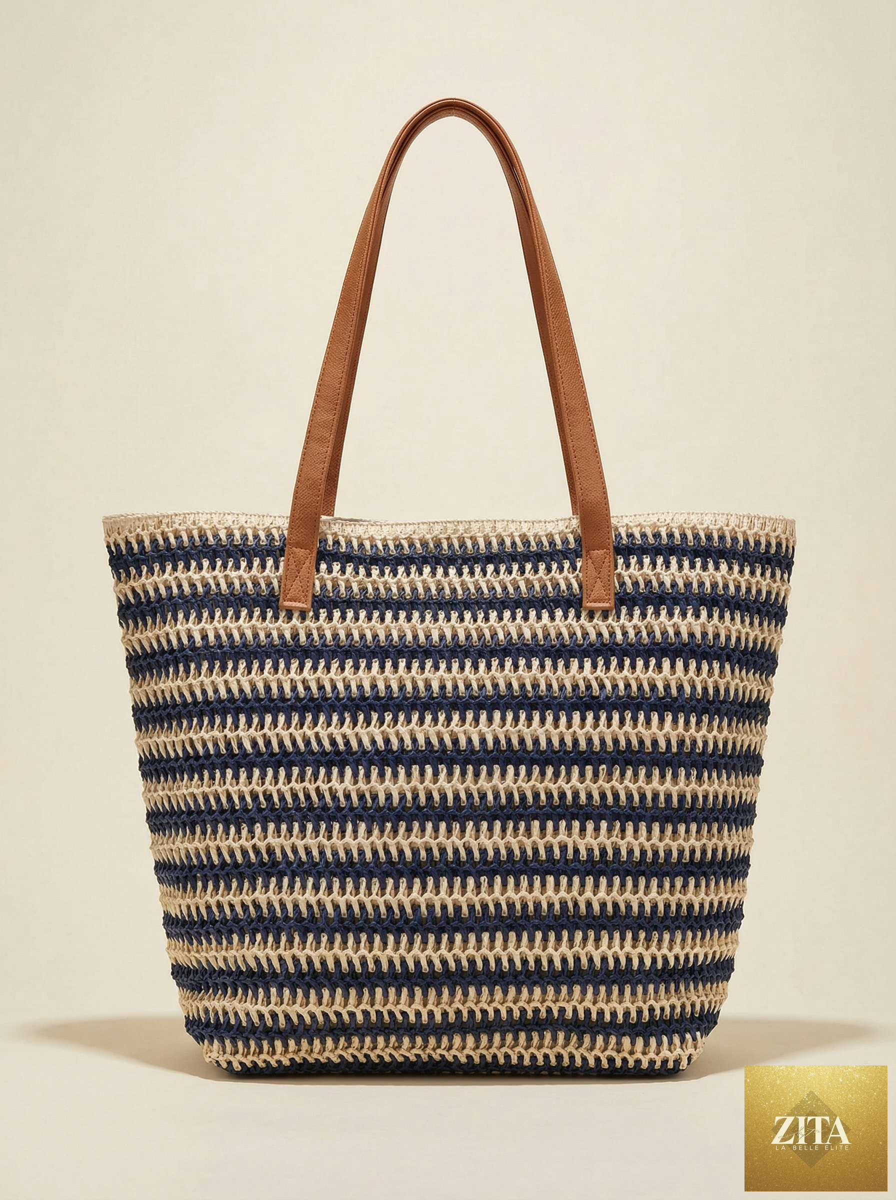 Large woven straw tote bag with colorful rainbow stripes, perfect for summer vacation, by LINTICO.