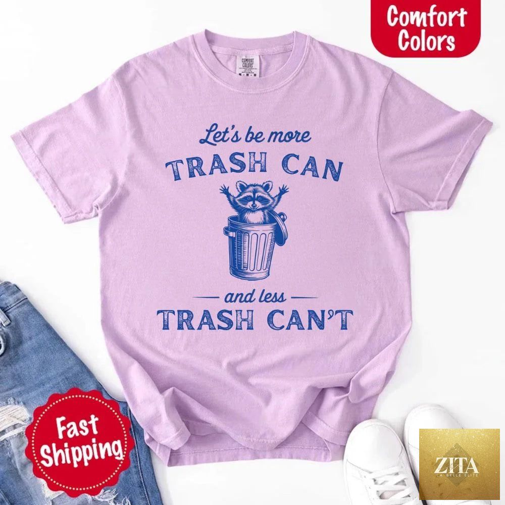 Comfort Colors raccoon funny T-shirt by Adorb Custom Tees featuring humorous trash can design and casual fit.