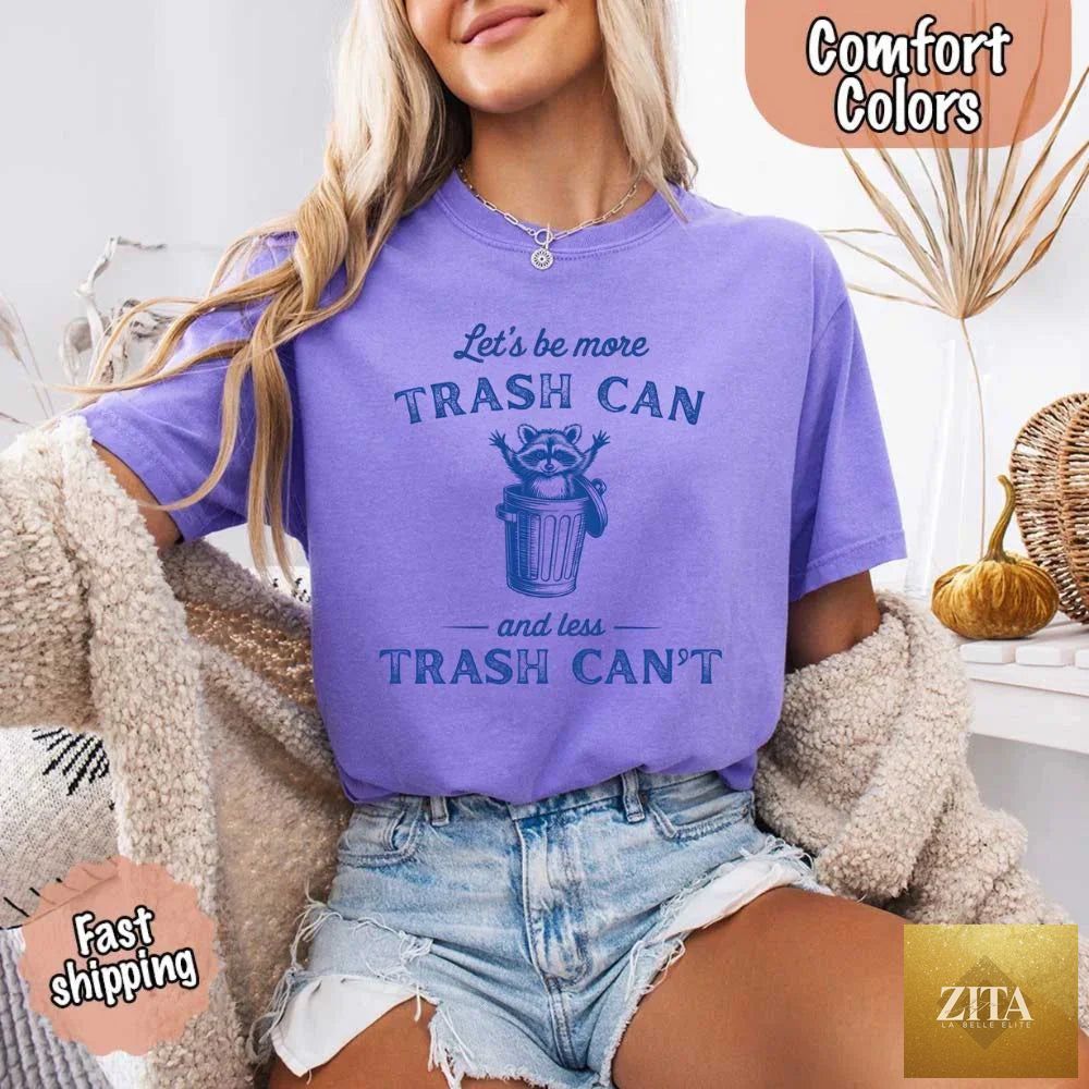 Comfort Colors raccoon funny T-shirt by Adorb Custom Tees, featuring humorous trash can design on a casual cotton tee.