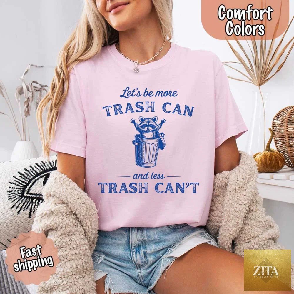 Comfort Colors funny T-shirt featuring a raccoon and trash can design, made by Adorb Custom Tees.