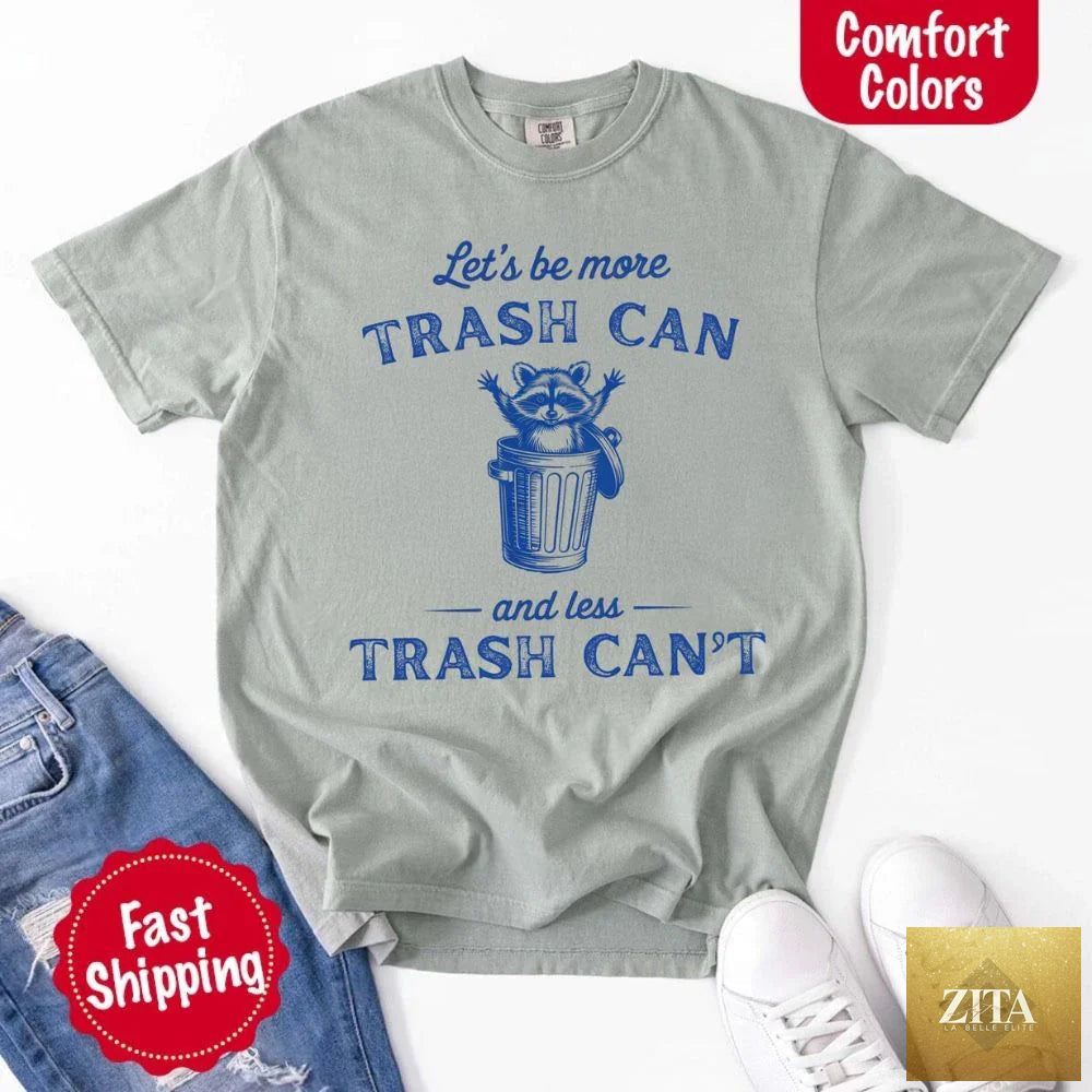 Comfort Colors raccoon funny T-shirt by Adorb Custom Tees, featuring humorous trash can design and casual fit.