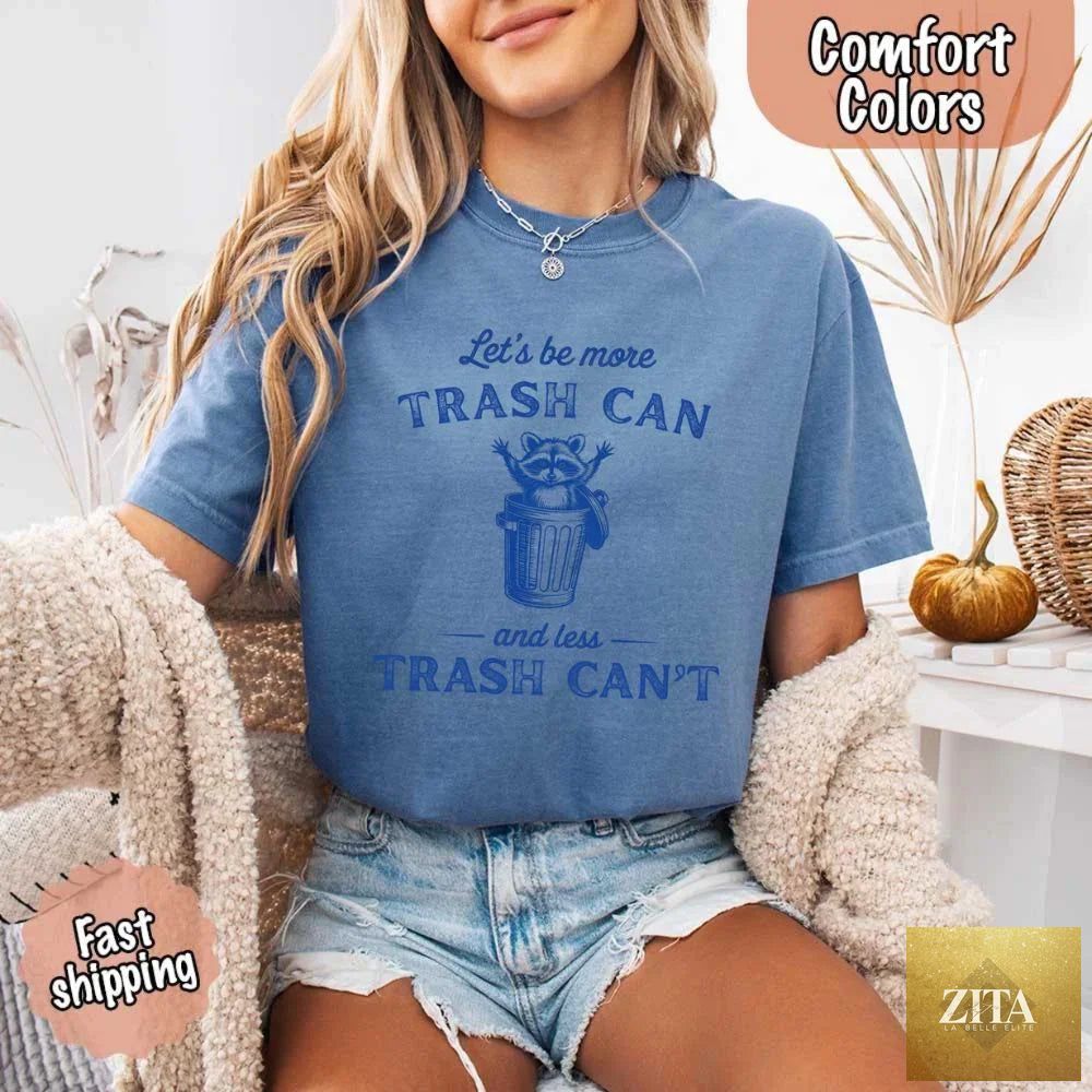 Comfort Colors funny raccoon T-shirt by Adorb Custom Tees featuring a humorous trash can design on soft cotton fabric.