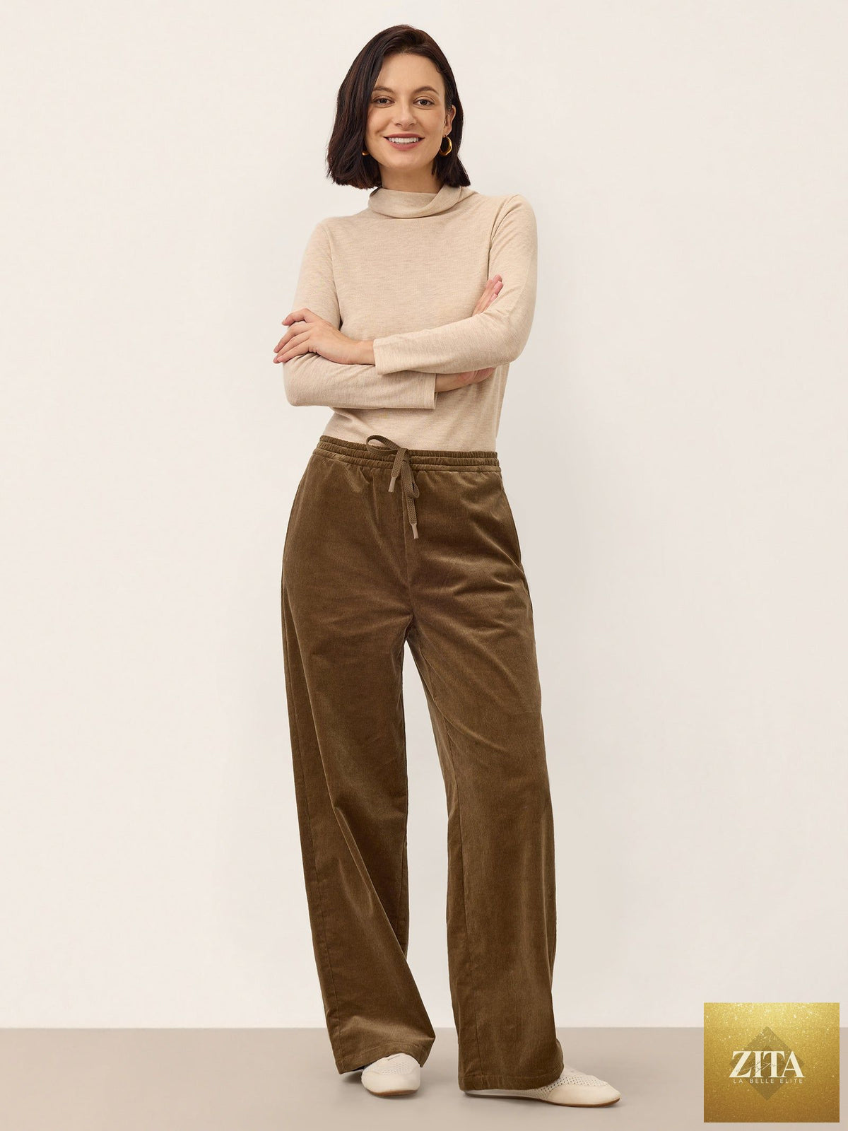 Cotton Corduroy Drawstring Waist Straight Leg Pants ALORA