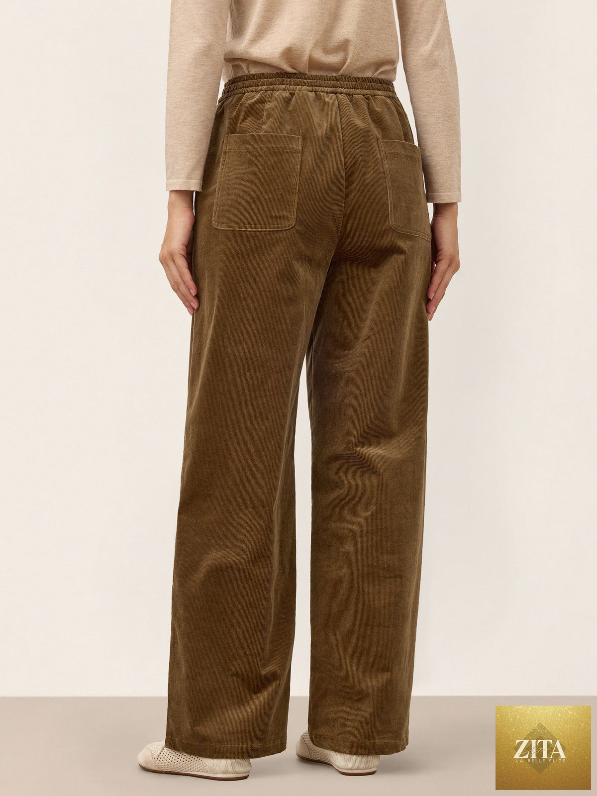 Cotton Corduroy Drawstring Waist Straight Leg Pants ALORA