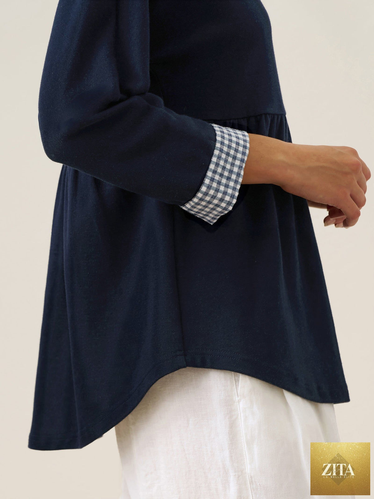 Organic Cotton Patchwork Cuff Button Decor Top AUDREY