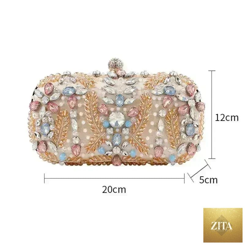 Femstylo luxury rhinestone clutch bag with crystal embellishments, featuring a chain strap for wedding or party use.