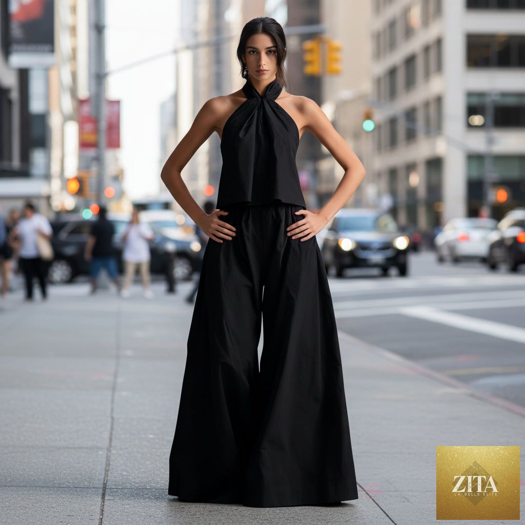 Zita La Belle Elite women's casual sleeveless top and high-waist wide-leg pants set in four colors, relaxed fit, stylish comfort.