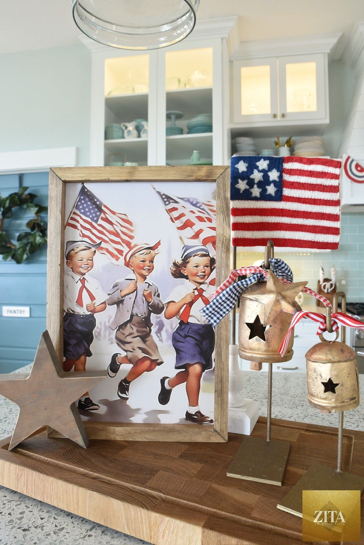 Vintage Parade Kids framed art by 12timbers, colorful illustration of children in a parade displayed in a stylish frame.