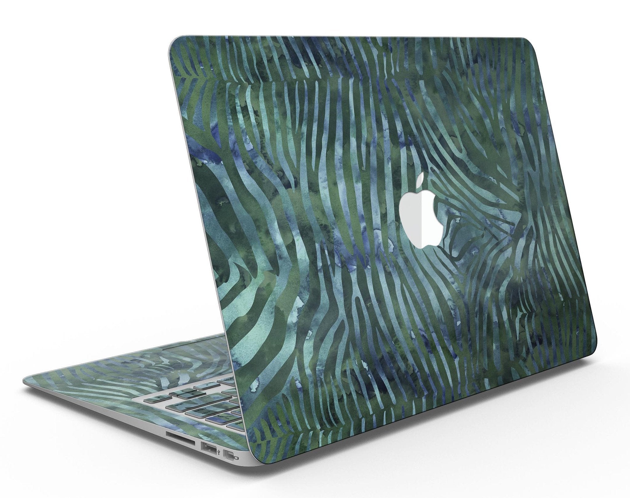 Deep Green and Blue Watercolor Zebra Pattern - MacBook Air Skin Kit Blue Leto