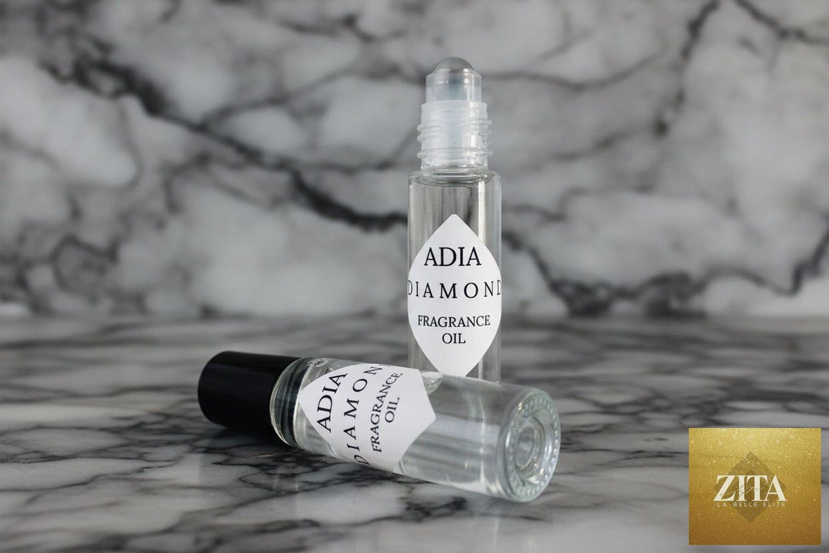 Diamond Natural Fragrance Oil by Zita La Belle Elite, showing a clear glass bottle of luxurious scented oil on a white background.