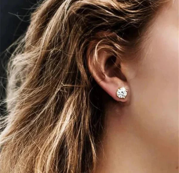 Round Diamond Veneer Cubic zirconia 14K Gold Stud Earrings. 635E14K