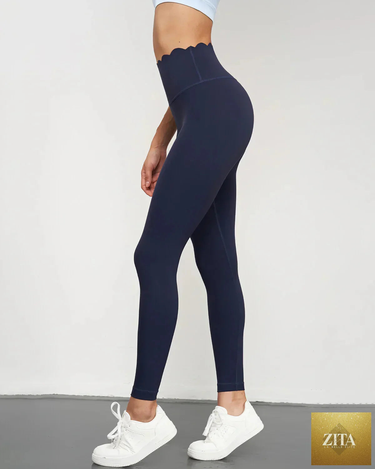 Hello Day Scalloped Waist High Rise Leggings