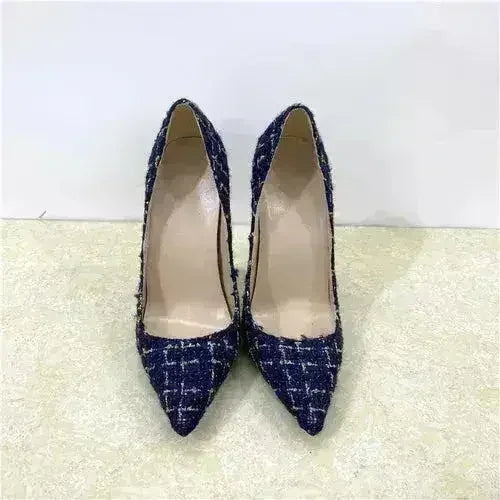 Femstylo woven high heel stiletto pumps with pointed toe, 12cm heel, stylish all-match footwear for women.
