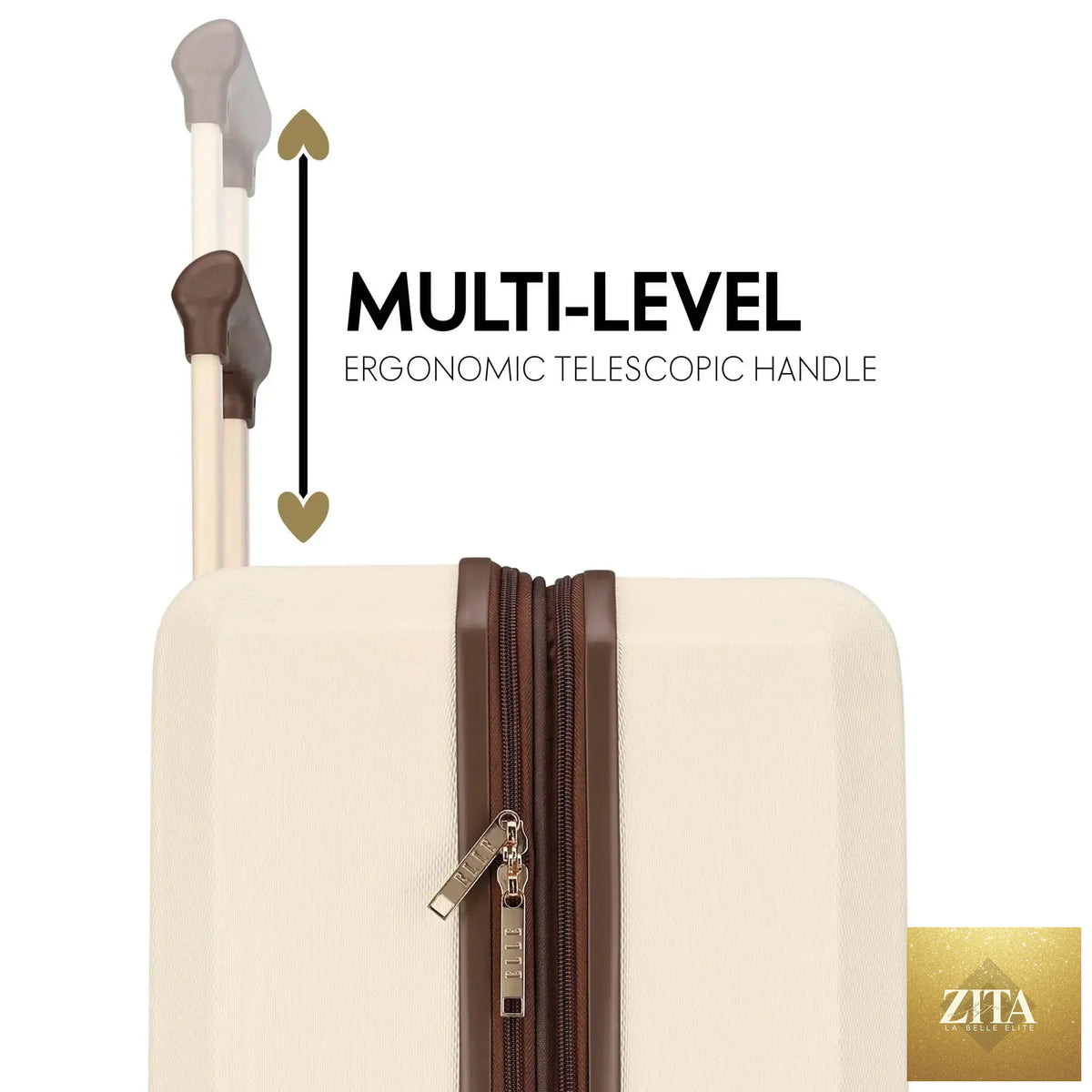 Travellty Luxe Journey 3-piece expandable retro luggage set with champagne-colored spinners and trolley handles, stylish travel gear.