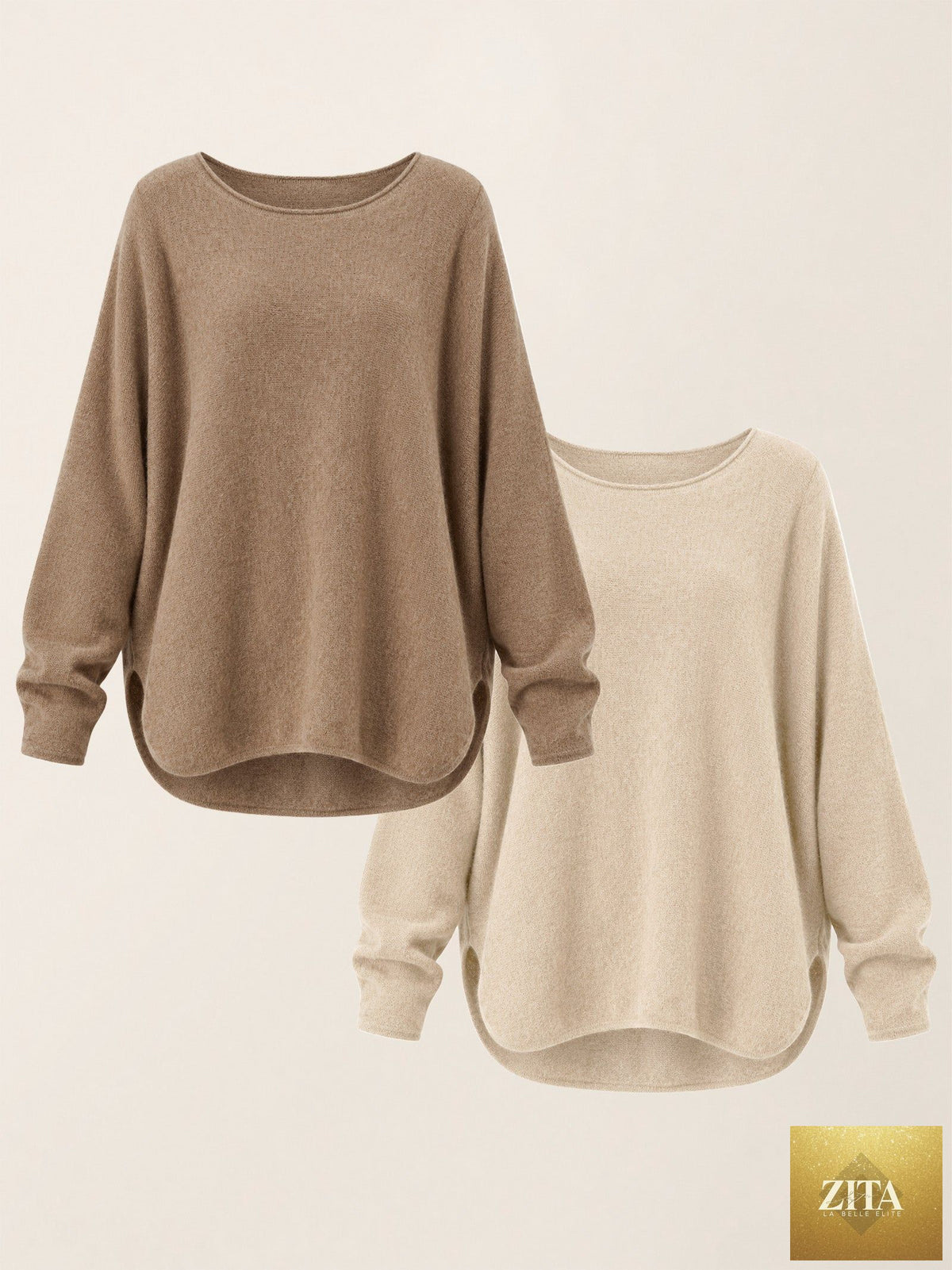 100% Mongolian Cashmere Hand-Finished Rolled Edge Knit Top AMARA
