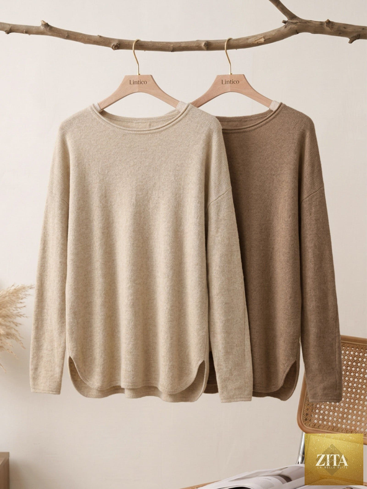 100% Mongolian Cashmere Hand-Finished Rolled Edge Knit Top AMARA