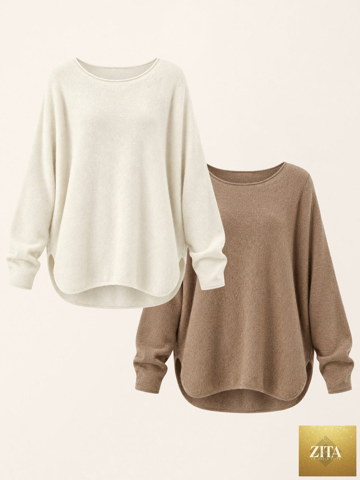 100% Mongolian Cashmere Hand-Finished Rolled Edge Knit Top AMARA