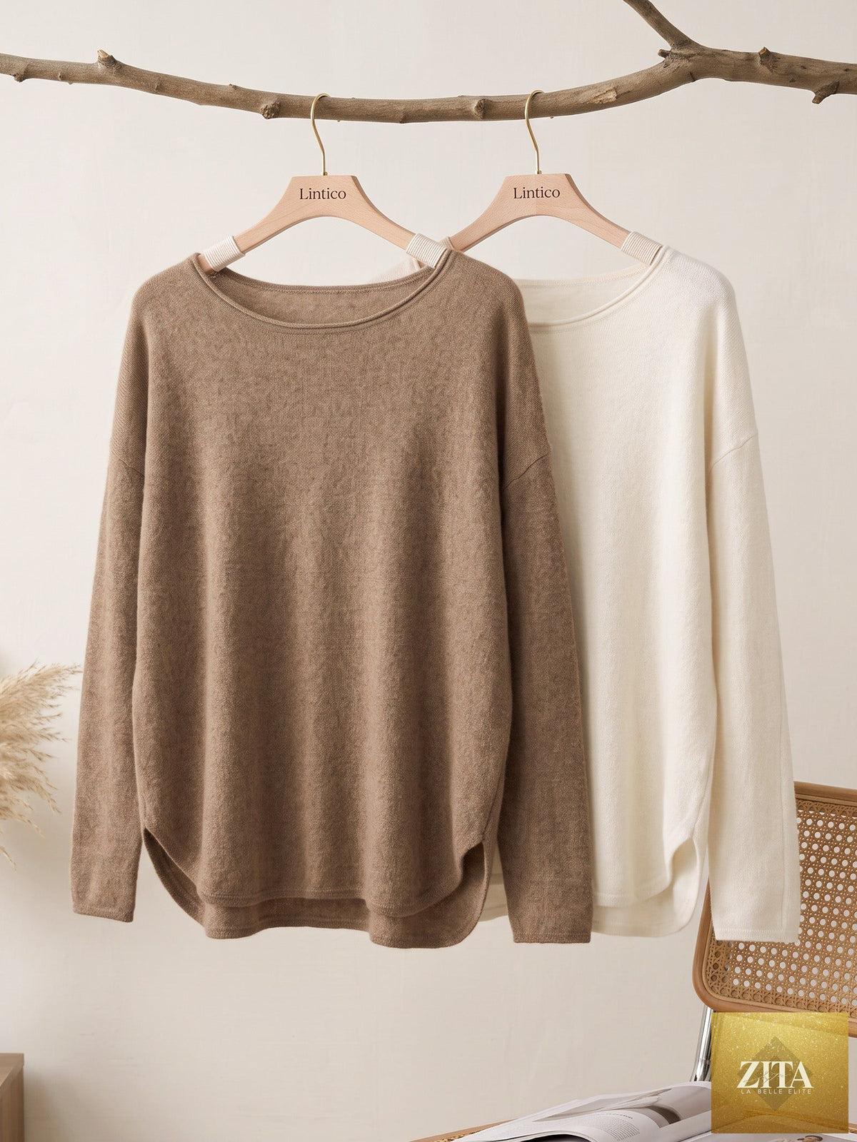 100% Mongolian Cashmere Hand-Finished Rolled Edge Knit Top AMARA