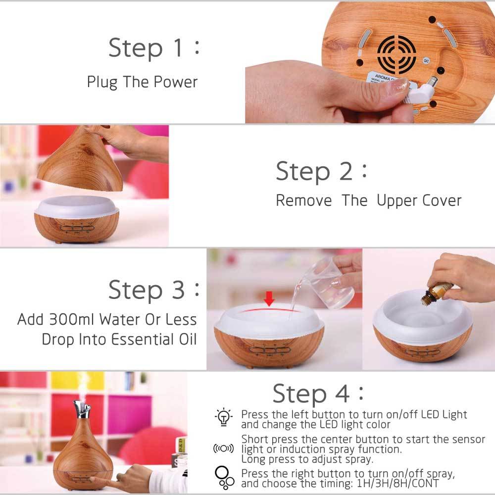 Essential Oil Aroma Diffuser Tulip Light Wood -Ultrasonic Mist Ozdingo