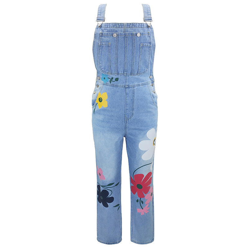 Women's printed ripped high-waist straight-leg denim pants by FitiqueFit, featuring a relaxed fit and distressed details.