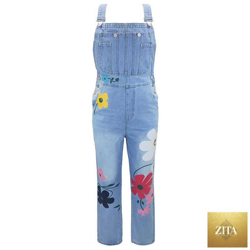 Women’s printed ripped loose straight-leg high-waist denim pants by FitiqueFit, shown with distressed details and relaxed fit.